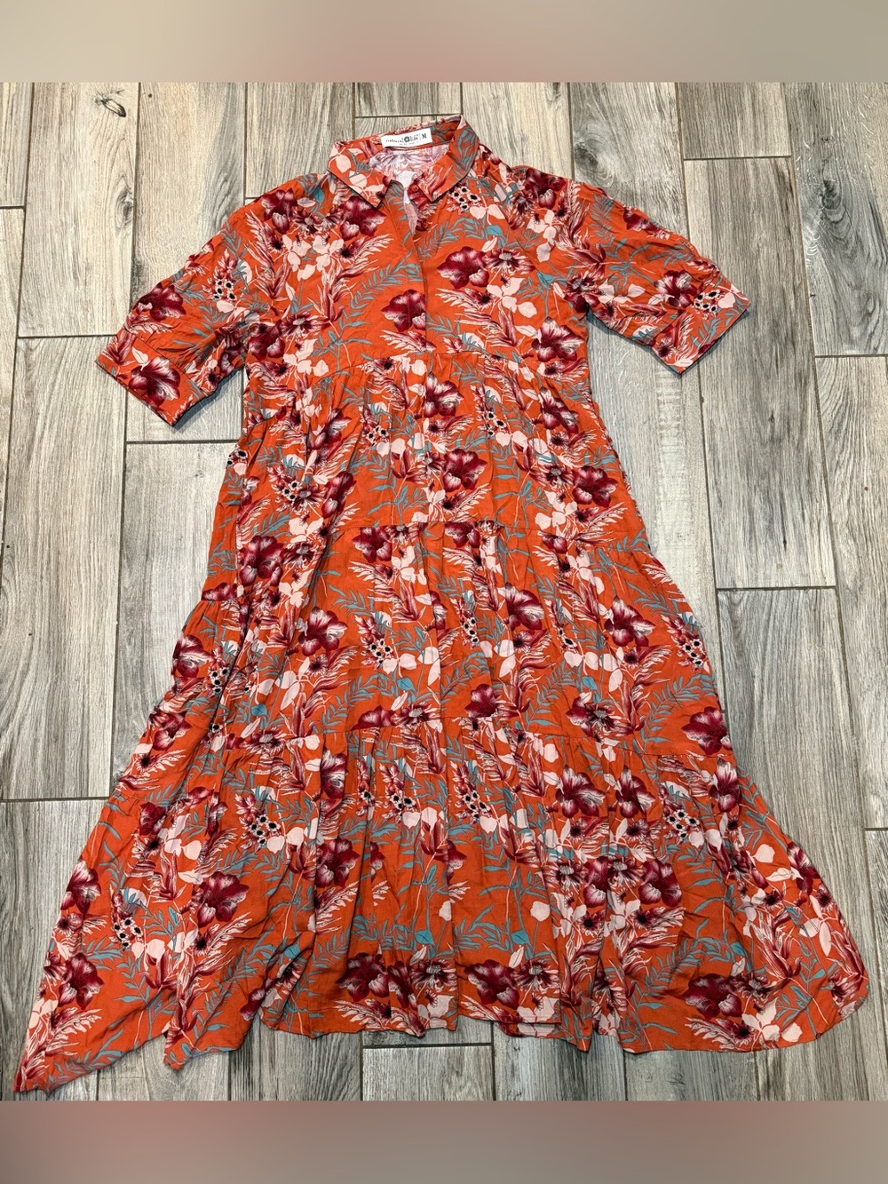 NATURAL LIFE Orange Floral Tiered Midi Dress